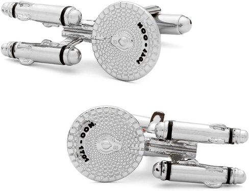 Cufflinks Inc. Star Trek Starship Enterprise Cufflinkc - إكسسوار خيال علمي مطلي بالروديوم للرجال | إغلاق خلفي رصاصي، هدية مرخصة رسميًا in Saudi Arabia
