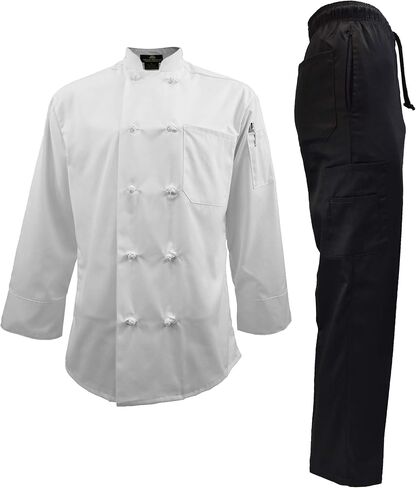 Chef Uniform Set - Chef Coat and Pants (Small, White Coat/Black Pants) in Saudi Arabia