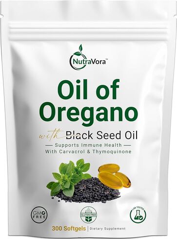 Oil of Oregano with Black Seed Oil Capsules – Dietary Supplement for Immune & Respiratory Wellness Support – with Carvacrol & Thymoquinone – Non-GMO, Gluten-Free – 300 Softgels in Saudi Arabia