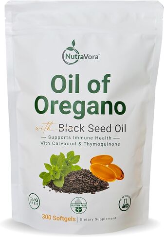 Oil of Oregano with Black Seed Oil Capsules – Dietary Supplement for Immune & Respiratory Wellness Support – with Carvacrol & Thymoquinone – Non-GMO, Gluten-Free – 300 Softgels in Saudi Arabia