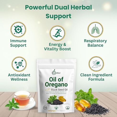 Oil of Oregano with Black Seed Oil Capsules – Dietary Supplement for Immune & Respiratory Wellness Support – with Carvacrol & Thymoquinone – Non-GMO, Gluten-Free – 300 Softgels in Saudi Arabia