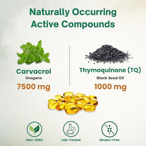 Oil of Oregano with Black Seed Oil Capsules – Dietary Supplement for Immune & Respiratory Wellness Support – with Carvacrol & Thymoquinone – Non-GMO, Gluten-Free – 300 Softgels in Saudi Arabia