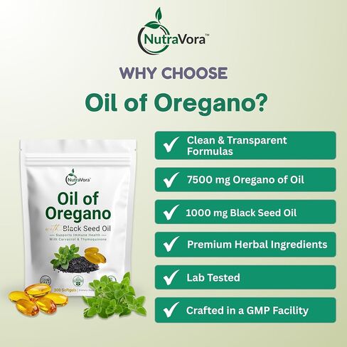 Oil of Oregano with Black Seed Oil Capsules – Dietary Supplement for Immune & Respiratory Wellness Support – with Carvacrol & Thymoquinone – Non-GMO, Gluten-Free – 300 Softgels in Saudi Arabia