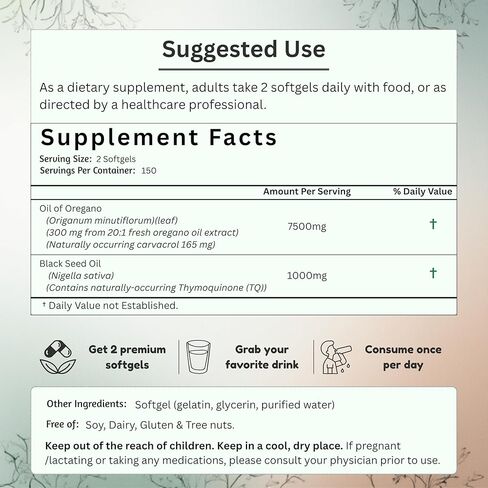 Oil of Oregano with Black Seed Oil Capsules – Dietary Supplement for Immune & Respiratory Wellness Support – with Carvacrol & Thymoquinone – Non-GMO, Gluten-Free – 300 Softgels in Saudi Arabia