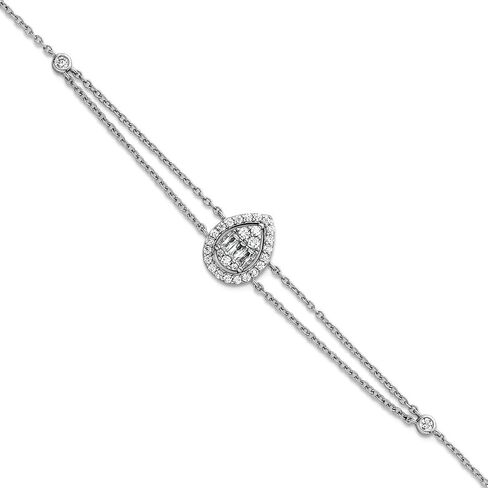 JewelryWeb 1.2mm Ss Rhodium Plated Polished 2 strand CZ Teardrop With 1.5in Extension Bracelet 7 Inch-Strand-Bracelet for Women in Saudi Arabia