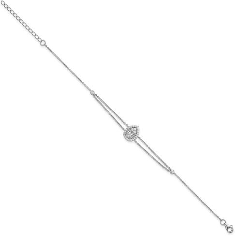 JewelryWeb 1.2mm Ss Rhodium Plated Polished 2 strand CZ Teardrop With 1.5in Extension Bracelet 7 Inch-Strand-Bracelet for Women in Saudi Arabia