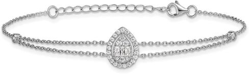 JewelryWeb 1.2mm Ss Rhodium Plated Polished 2 strand CZ Teardrop With 1.5in Extension Bracelet 7 Inch-Strand-Bracelet for Women in Saudi Arabia