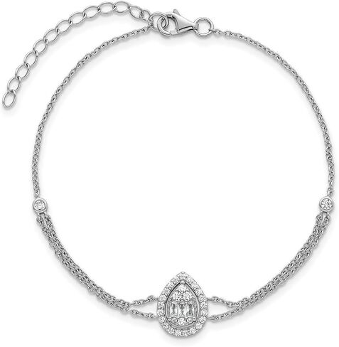 JewelryWeb 1.2mm Ss Rhodium Plated Polished 2 strand CZ Teardrop With 1.5in Extension Bracelet 7 Inch-Strand-Bracelet for Women in Saudi Arabia