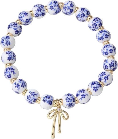 Blue and White Porcelain Bow Bracelet, Christmas/Mother's Day/Valentine's Day/Birthday Gift for Mom/Grandma in Saudi Arabia