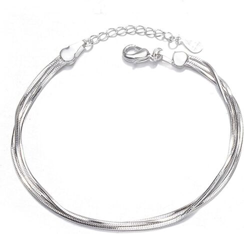 925 Sterling Silver Layered Heart Beaded Bracelets for Women and Teens | Fashion Link Chain Bracelet | Great Jewelry Gift in Saudi Arabia