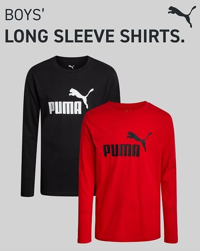 PUMA Boys Long Sleeve Shirts - 2 Pack Athletic Youth Crew Neck Performance Activewear Boys T Shirts for Kids (8-20) in Saudi Arabia