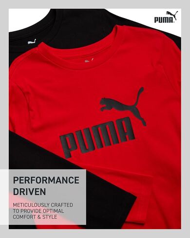 PUMA Boys Long Sleeve Shirts - 2 Pack Athletic Youth Crew Neck Performance Activewear Boys T Shirts for Kids (8-20) in Saudi Arabia