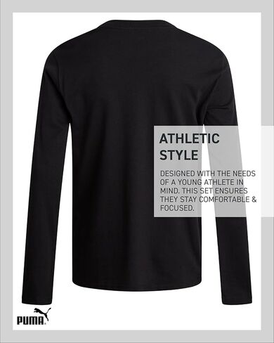 PUMA Boys Long Sleeve Shirts - 2 Pack Athletic Youth Crew Neck Performance Activewear Boys T Shirts for Kids (8-20) in Saudi Arabia