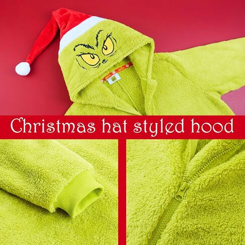 بيجامة The Grinch قطعة واحدة للنساء، بذلة صوف مع قبعة سانتا، للأطفال والمراهقين والبالغين in Saudi Arabia