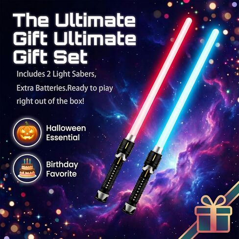 سيوف الضوء الأزرق الأحمر للأطفال - 2 حزمة تأثيري قابل للسحب انفصال LED ضوء SaberToy مجموعة مع الفتيات الفتيان والكبار - هدية لعيد الهالوين عيد الميلاد حفلة عيد ميلاد in Kuwait