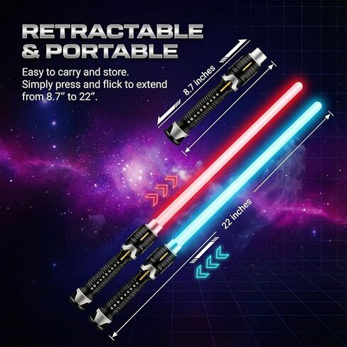 سيوف الضوء الأزرق الأحمر للأطفال - 2 حزمة تأثيري قابل للسحب انفصال LED ضوء SaberToy مجموعة مع الفتيات الفتيان والكبار - هدية لعيد الهالوين عيد الميلاد حفلة عيد ميلاد in Kuwait