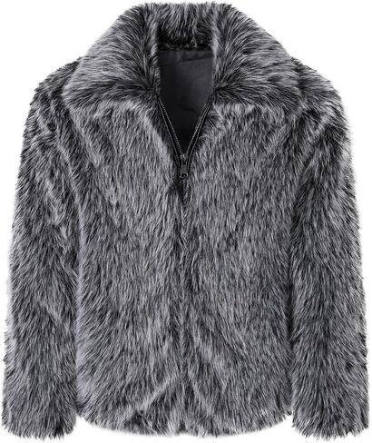FANARCHER Men's Winter Faux Fur Coat Fluffy Jacket Turn Collar Luxury Overcoat Long Sleeve Parka Fleece Furry Outwear in Saudi Arabia
