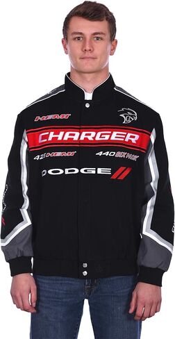 JH Design Men’s Dodge Charger Black Jacket Sm-4x Embroidered Twill Coat in Saudi Arabia