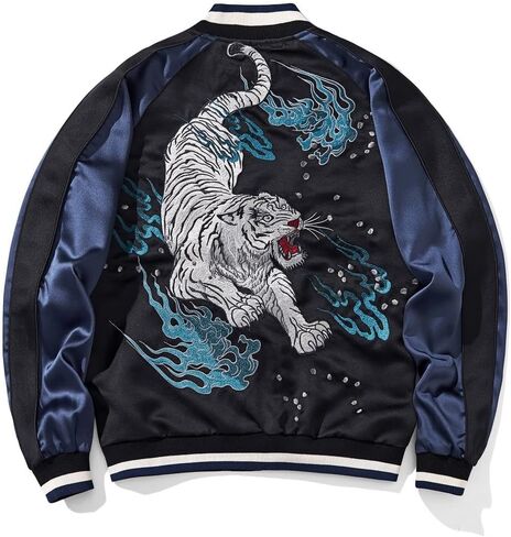 Tiger Embroidery Men's Bomber Jacket Japanese Style Hip Hop Streetwear Oversized Causal Windbreaker Coat in Kuwait