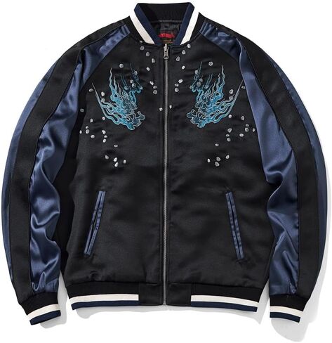 Tiger Embroidery Men's Bomber Jacket Japanese Style Hip Hop Streetwear Oversized Causal Windbreaker Coat in Kuwait