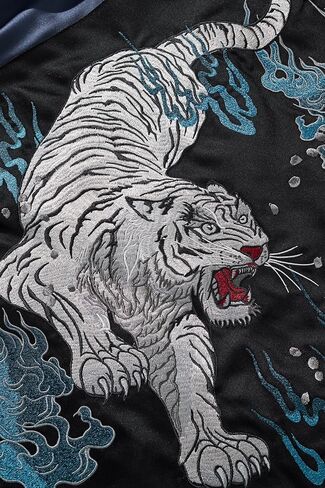Tiger Embroidery Men's Bomber Jacket Japanese Style Hip Hop Streetwear Oversized Causal Windbreaker Coat in Kuwait