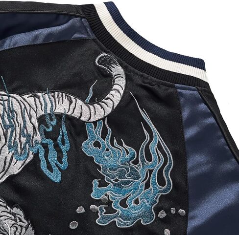 Tiger Embroidery Men's Bomber Jacket Japanese Style Hip Hop Streetwear Oversized Causal Windbreaker Coat in Kuwait