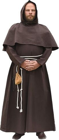 Battle-Merchant Monk Robe Benedikt Hooded Cloak – Medieval Priest or Friar Costume, LARP & Cosplay Coat – Black or Brown in Kuwait