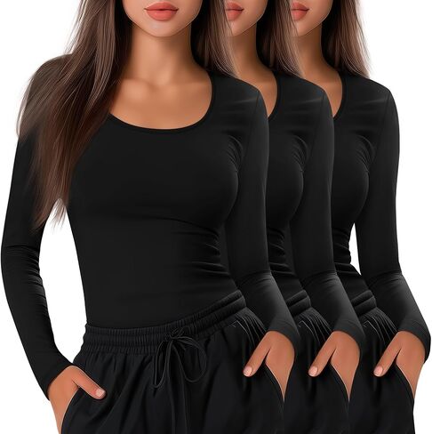 Neer 3 Pack Under Scrub Shirts for Women Long Sleeve Scoop Neck Tops Basic Undershirts Layering Clothes for Nurse Underscrubs in Saudi Arabia