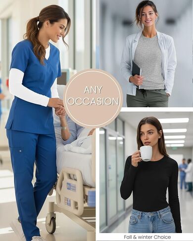 5 قطع من القمصان النسائية ذات الأكمام الطويلة ذات المقاس النحيف، وقمصان أساسية للممرضات مع قماش ناعم in Kuwait