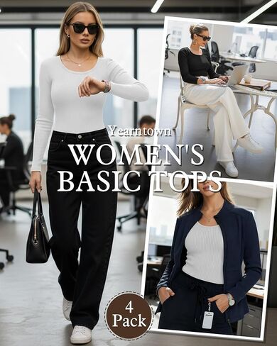 4 Pack Women’s Underscrub Shirts, Ribbed Cotton Scrub Tops Long Sleeve Scoop Neck Tees Slim Fit Basic Layer Shirts in Saudi Arabia