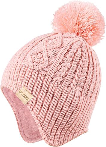 Kids Winter Beanie Hat and Scarf Set with Pom Pom for Girls, Children's Thick Ski Cap with Earflap Fleece Lined Hat 3-9 Years in Saudi Arabia