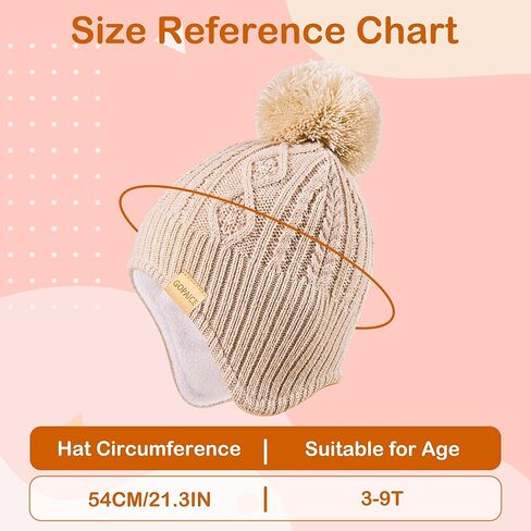 Kids Winter Beanie Hat and Scarf Set with Pom Pom for Girls, Children's Thick Ski Cap with Earflap Fleece Lined Hat 3-9 Years in Saudi Arabia