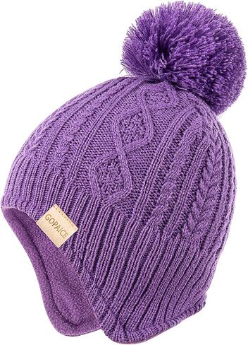 Kids Winter Beanie Hat and Scarf Set with Pom Pom for Girls, Children's Thick Ski Cap with Earflap Fleece Lined Hat 3-9 Years in Saudi Arabia