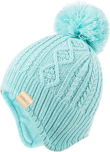 Kids Winter Beanie Hat and Scarf Set with Pom Pom for Girls, Children's Thick Ski Cap with Earflap Fleece Lined Hat 3-9 Years in Saudi Arabia
