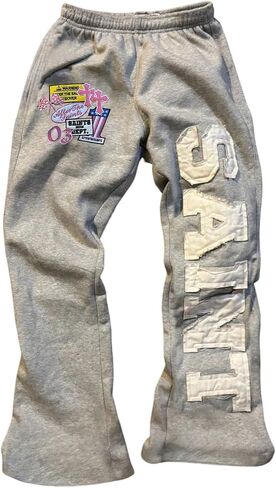 Women's Y2K Retro Letter Graphic Sweatpants Elastic Waist Wide Leg Drippy Pants Trousers Streetwear in Saudi Arabia