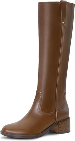 Knee High Boots for Women Chunky Heel Round Toe Leather Patent Boots Low Block Heel Tall Boots With Side Zipper in Saudi Arabia