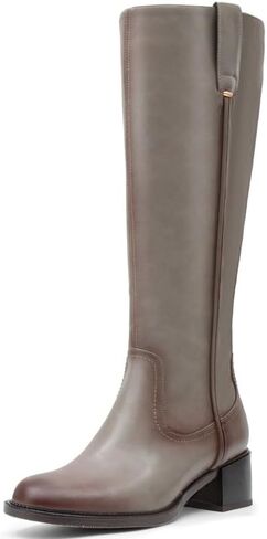 Knee High Boots for Women Chunky Heel Round Toe Leather Patent Boots Low Block Heel Tall Boots With Side Zipper in Saudi Arabia