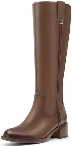 Knee High Boots for Women Chunky Heel Round Toe Leather Patent Boots Low Block Heel Tall Boots With Side Zipper in Saudi Arabia