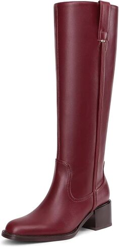 Knee High Boots for Women Chunky Heel Round Toe Leather Patent Boots Low Block Heel Tall Boots With Side Zipper in Saudi Arabia