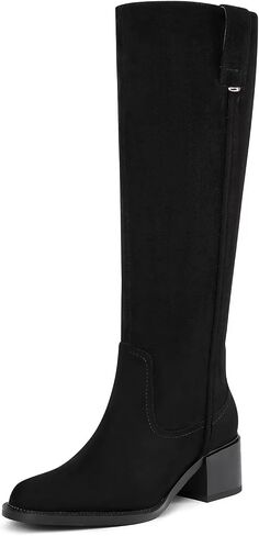 Knee High Boots for Women Chunky Heel Round Toe Leather Patent Boots Low Block Heel Tall Boots With Side Zipper in Saudi Arabia