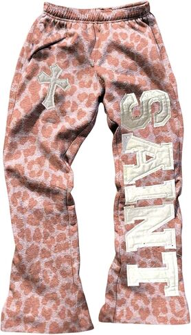 Women's Y2K Retro Letter Graphic Sweatpants Elastic Waist Wide Leg Drippy Pants Trousers Streetwear in Saudi Arabia
