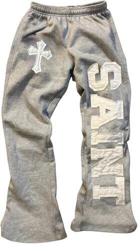 Women's Y2K Retro Letter Graphic Sweatpants Elastic Waist Wide Leg Drippy Pants Trousers Streetwear in Saudi Arabia