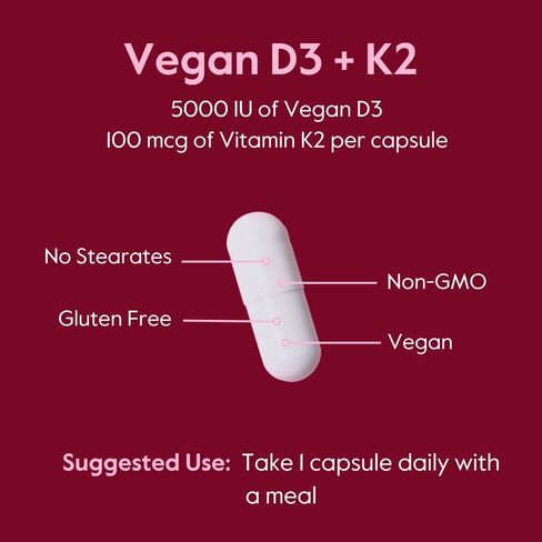 BESTVITE Vegan Vitamin D3 5000 IU + Vitamin K2 100 mcg as MK-7 (120 Vegetarian Capsules) - No Stearates - Vegan - Non GMO - Gluten Free in Saudi Arabia