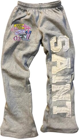 Women's Y2K Retro Letter Graphic Sweatpants Elastic Waist Wide Leg Drippy Pants Trousers Streetwear in Saudi Arabia