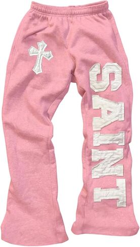 Women's Y2K Retro Letter Graphic Sweatpants Elastic Waist Wide Leg Drippy Pants Trousers Streetwear in Saudi Arabia
