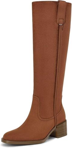Knee High Boots for Women Chunky Heel Round Toe Leather Patent Boots Low Block Heel Tall Boots With Side Zipper in Saudi Arabia
