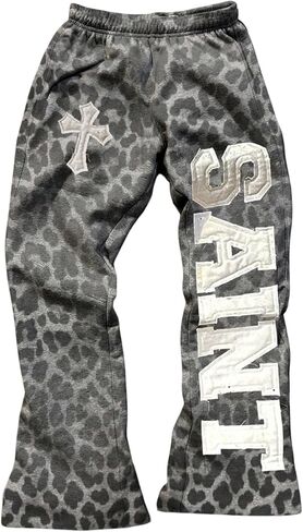 Women's Y2K Retro Letter Graphic Sweatpants Elastic Waist Wide Leg Drippy Pants Trousers Streetwear in Saudi Arabia