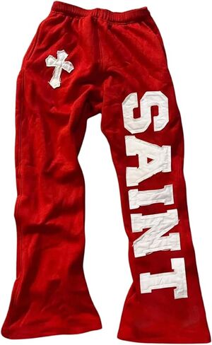 Women's Y2K Retro Letter Graphic Sweatpants Elastic Waist Wide Leg Drippy Pants Trousers Streetwear in Saudi Arabia