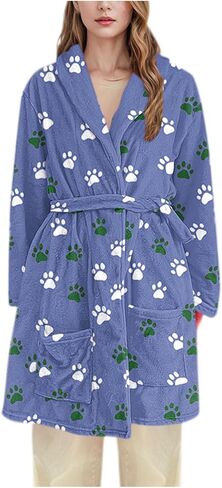 Paw Print Sherpa Fleece Robe for Women Long Bathrobes with Pockets Waist Tie Cozy Animal Lover House Loungewear in Saudi Arabia