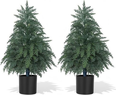Artificial Cypress Topiary Cedar Trees with Ground Spike, 2 Pieces Fake Pine Shrubs Bushes, UV Resistant Faux Evergreen Tree Plants for Indoor Outdoor Planters Front Porch in Kuwait